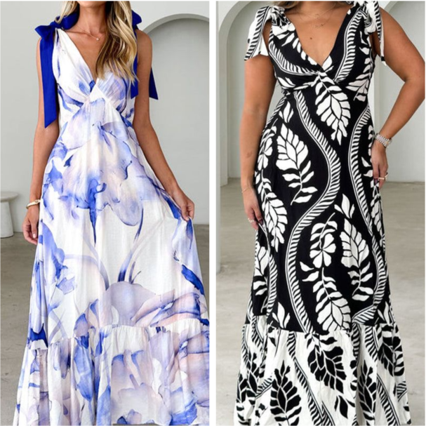 Lässiges, ärmelloses, bedrucktes Damenkleid mit V-Ausschnitt