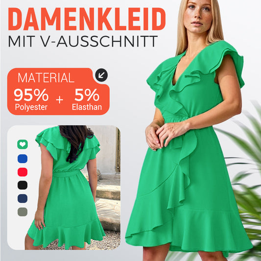Elegantes Rüschenkleid mit Taillenschnürung und V-Ausschnitt für Damen