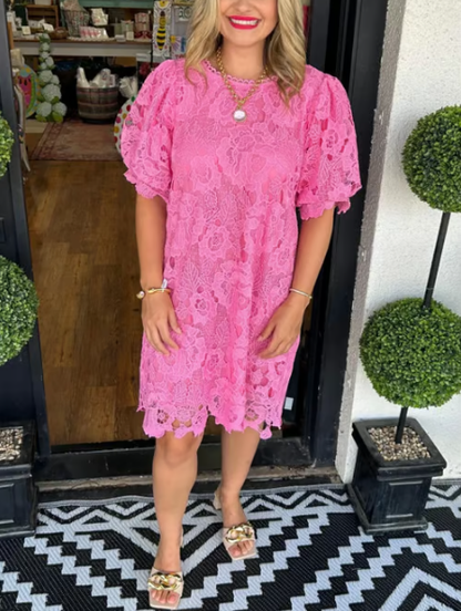 🎁Begrenzte Zeit 50 % RABATT⏳✨Damenkleid mit Blumenspitze und Puffärmeln