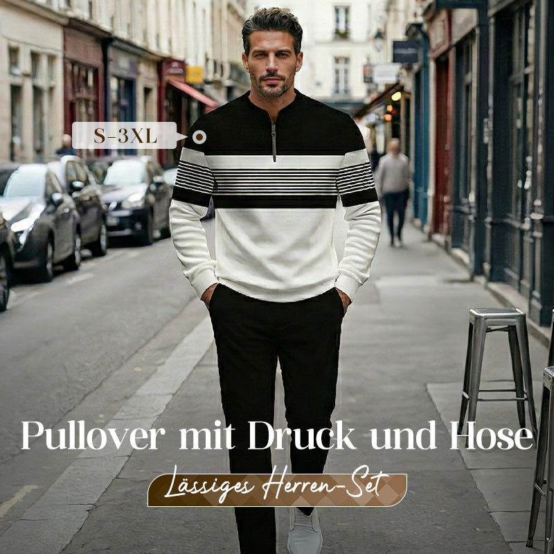 🔥NUR FÜR KURZE ZEIT 50% RABATT!⏰Herren-Set: Pullover mit grafischem Druck und Hose