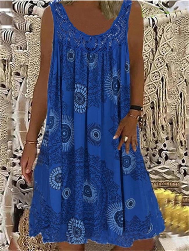 📢📢50%Rabatt!!!🎉✨Damen-Sommerkleid mit O-Ausschnitt und ärmellosem Print