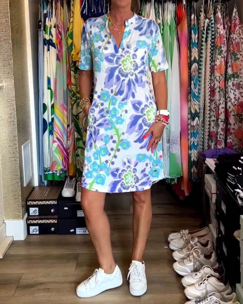 🔥Last Day Promotion 49% Rabatt 💃 Kurzärmeliges Kleid mit Blumendruck
