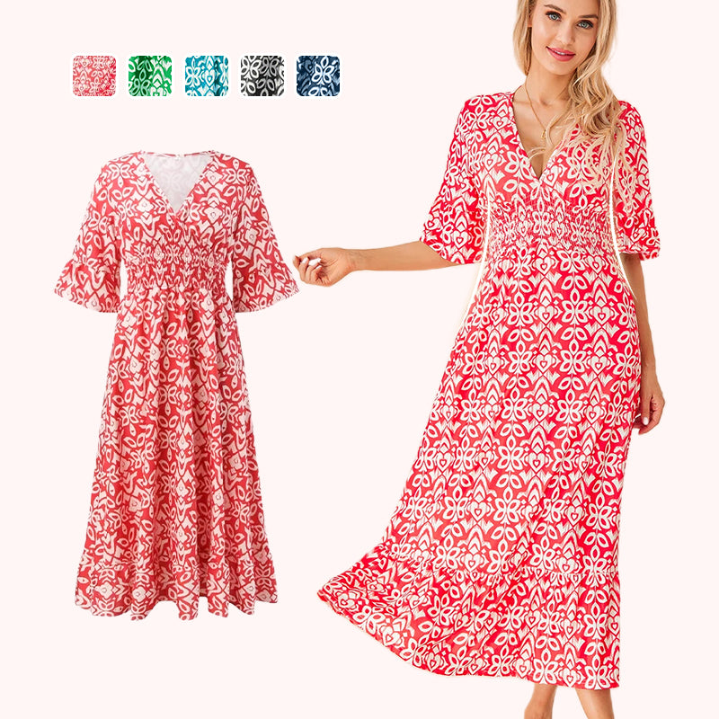 🔥HEIßER VERKAUF 52% RABATT🔥Blumenkleid mit V-Ausschnitt