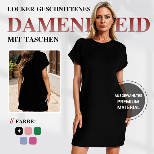 Damen lässiges Kleid mit Rollärmeln und Taschen