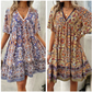 👗Minikleid mit Blumenmuster und V-Ausschnitt und kurzen Ärmeln für Damen