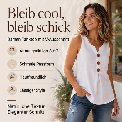 ⌛Zeitlich begrenztes Angebot – Ärmelloses Damen-Top mit V-Ausschnitt aus Baumwoll-Leinen-Mischung