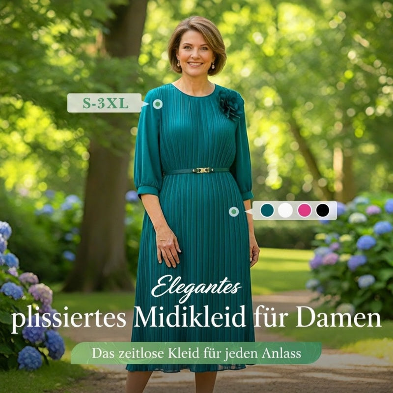 Elegantes plissiertes Midikleid mit 3/4-Ärmeln und Gürtel für Damen🔥Kauf 2 Artikel versandkostenfrei🔥