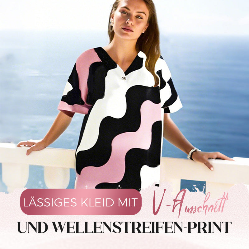 Damen Kleid mit V-Ausschnitt und kurzen Ärmeln