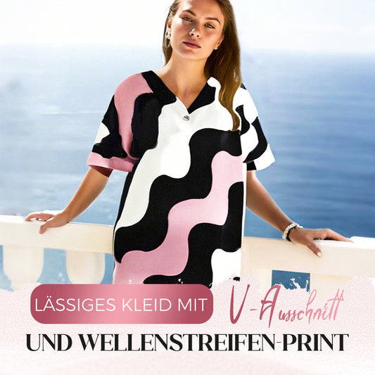 Damen Kleid mit V-Ausschnitt und kurzen Ärmeln