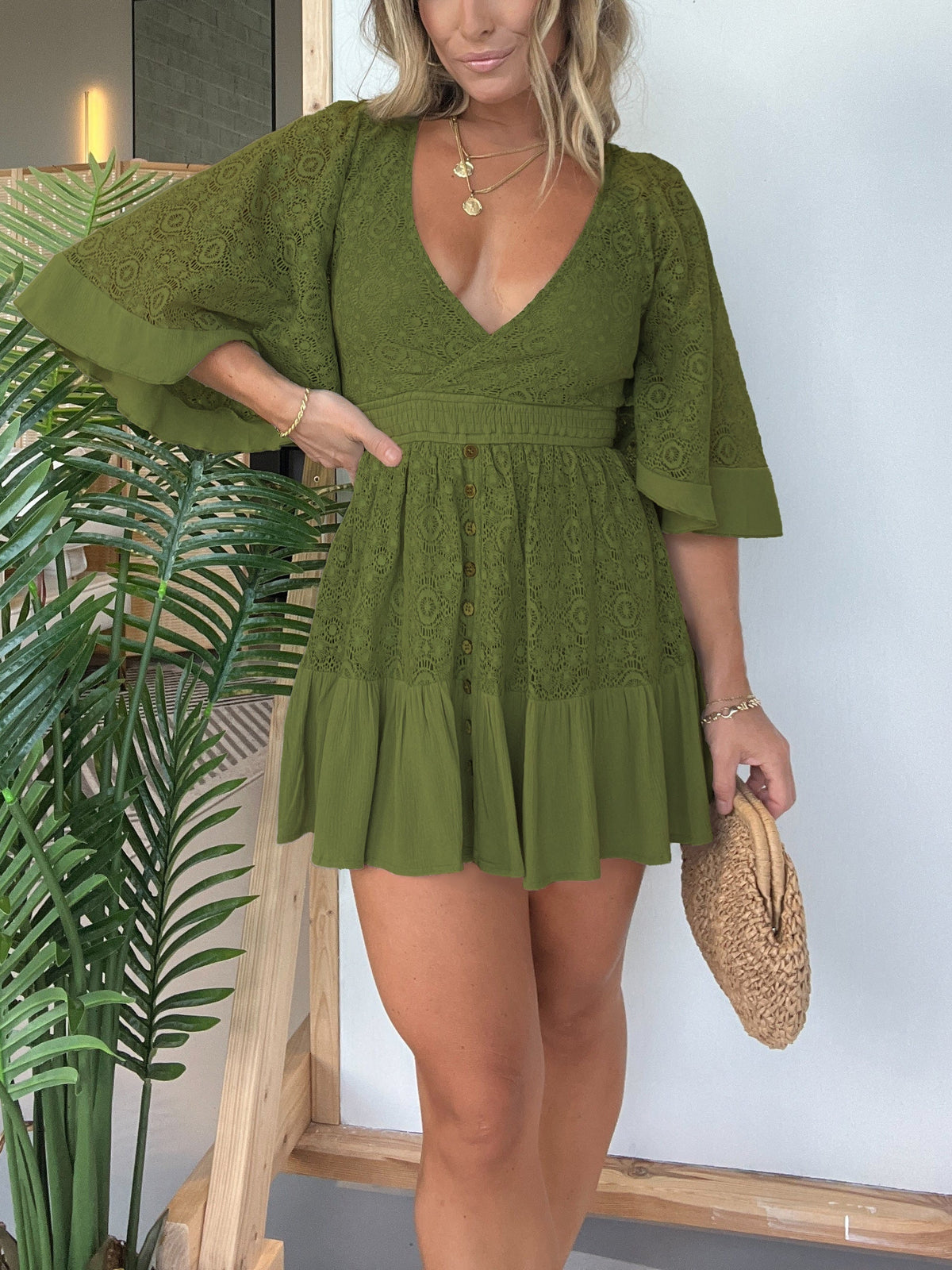💕Spitzen-Häkel-Strampler Kleid mit offenem Rücken – zeigt eine anmutige Form!