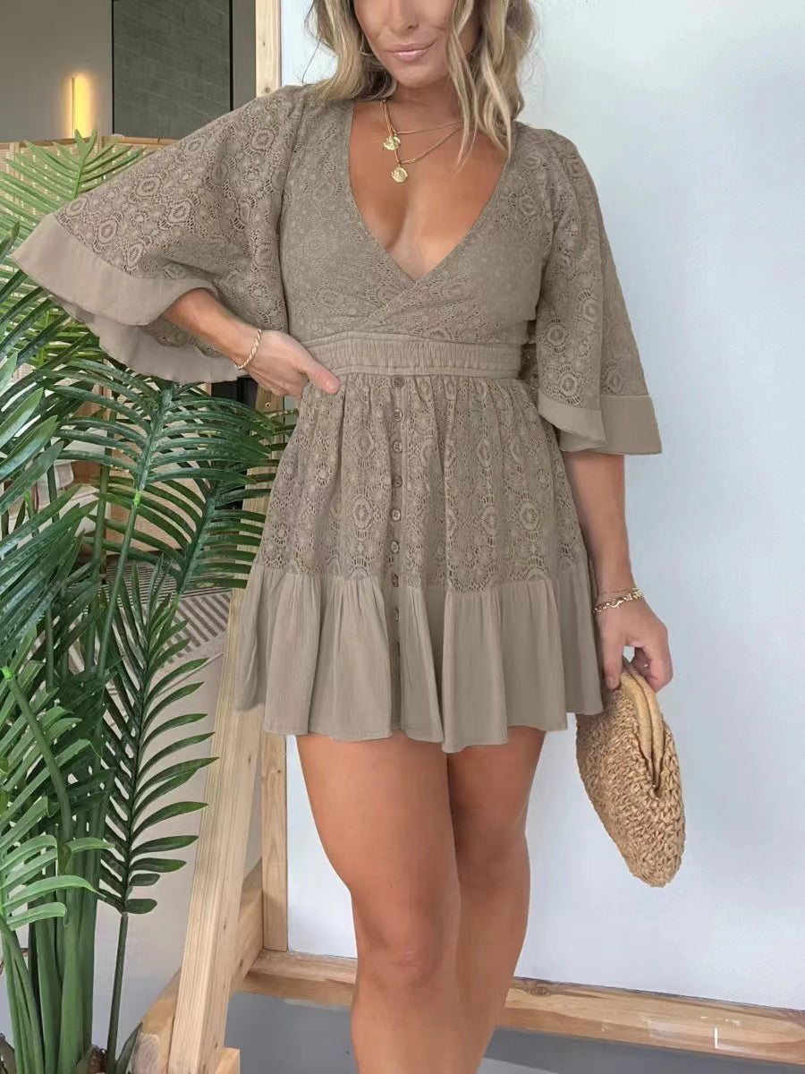 💕Spitzen-Häkel-Strampler Kleid mit offenem Rücken – zeigt eine anmutige Form!