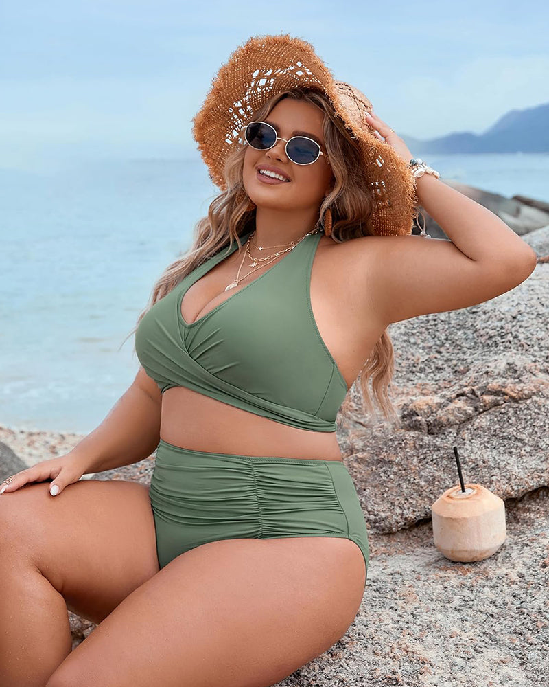 🏝️Bauchkontrolle Badeanzüge Bescheidene Bikini-Sets mit hoher Taille👙