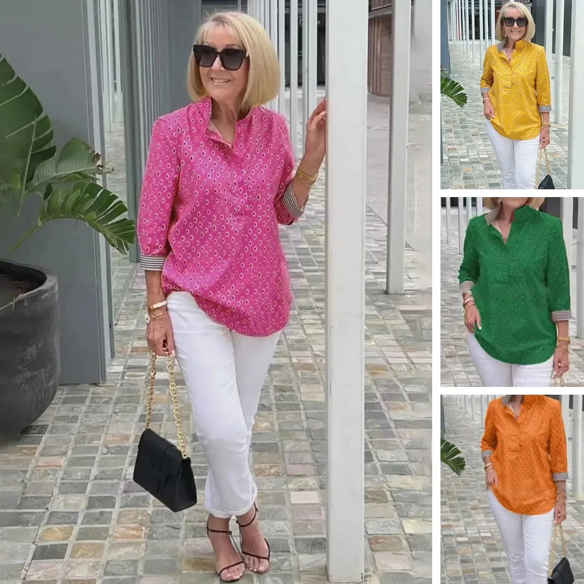🌈【🔥Bestseller】 3/4-Arm-Shirt mit bedrucktem Stehkragen