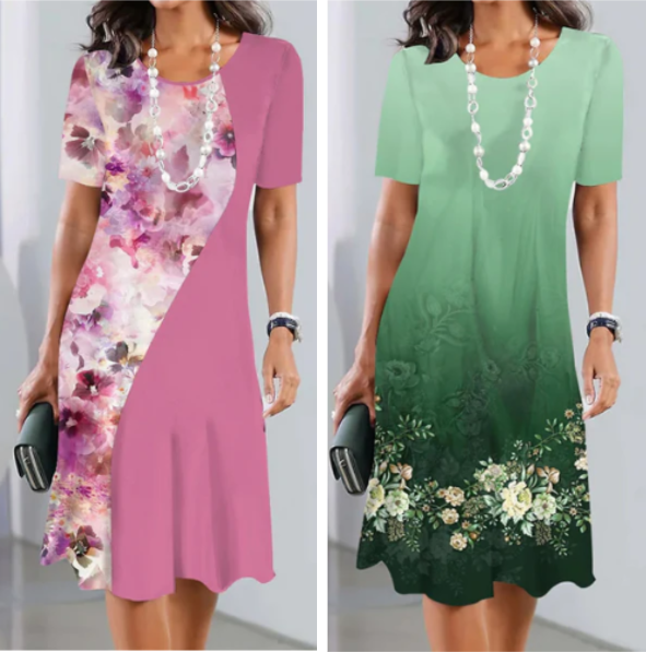 Elegantes Rundhalskleid mit Blumenprint für Damen