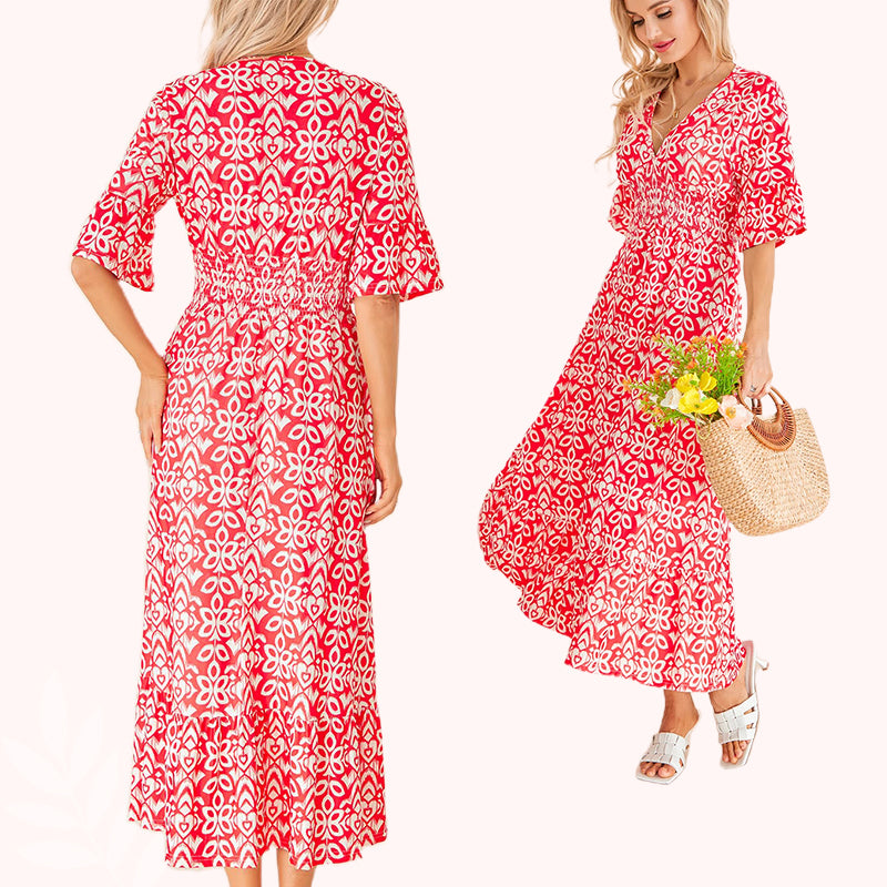🔥HEIßER VERKAUF 52% RABATT🔥Blumenkleid mit V-Ausschnitt