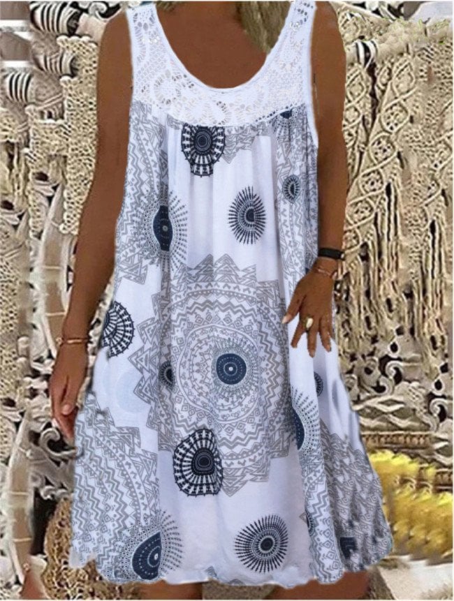 📢📢50%Rabatt!!!🎉✨Damen-Sommerkleid mit O-Ausschnitt und ärmellosem Print