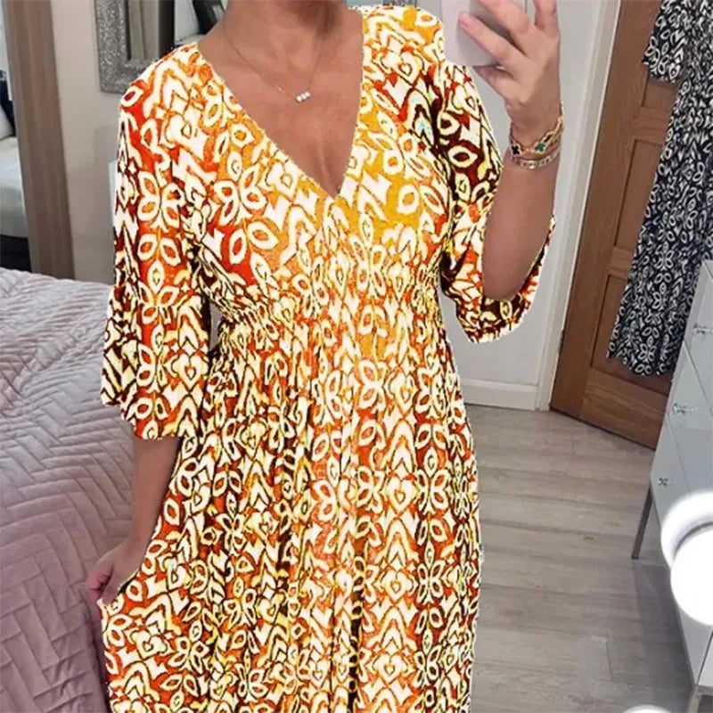 🔥HEIßER VERKAUF 52% RABATT🔥Blumenkleid mit V-Ausschnitt