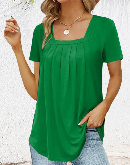 Elegantes, einfarbiges Damen-T-Shirt mit quadratischem Ausschnitt
