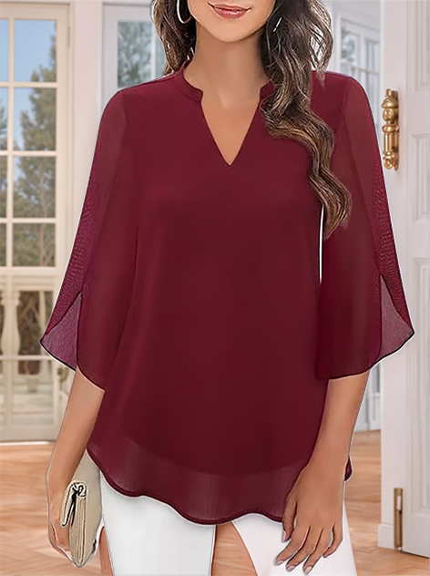 💖LETZTER TAGSVERKAUF 50 % RABATT💖Chiffonhemd mit V-Ausschnitt
