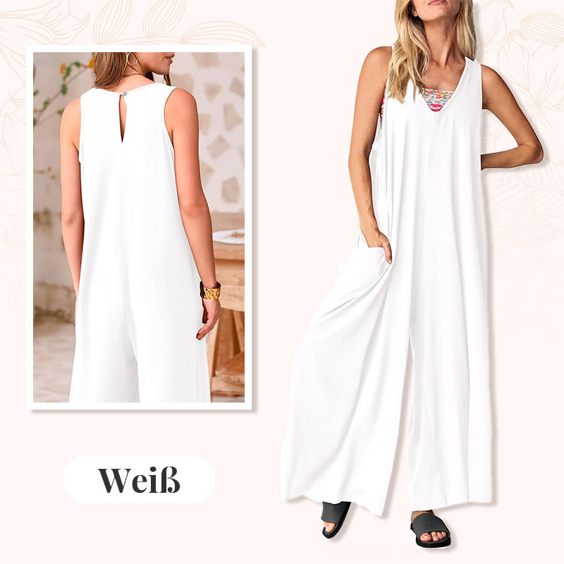 Lässiger, ärmelloser Jumpsuit mit V-Ausschnitt und weitem Bein für Damen