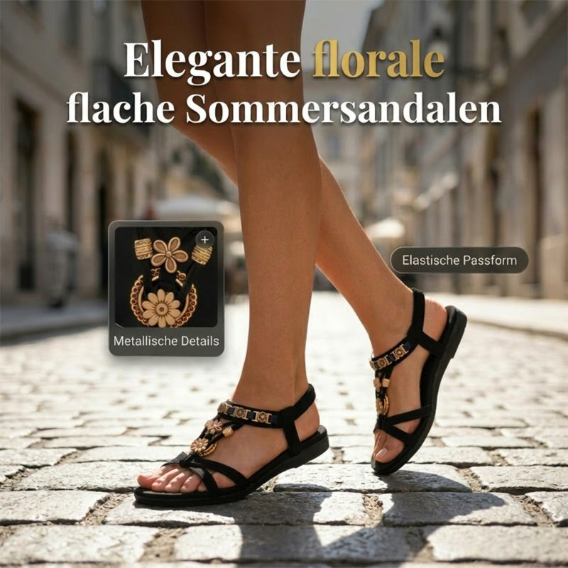 👡 50% RABATT! 🌼 Flache Damen-Sandalen – Runde Zehen, atmungsaktiv, verstellbarer Knöchelriemen & Blumen-Dekor – Leichter, bequemer Sommerschuh für Spaziergänge, Strand oder den täglichen Gebrauch ✨