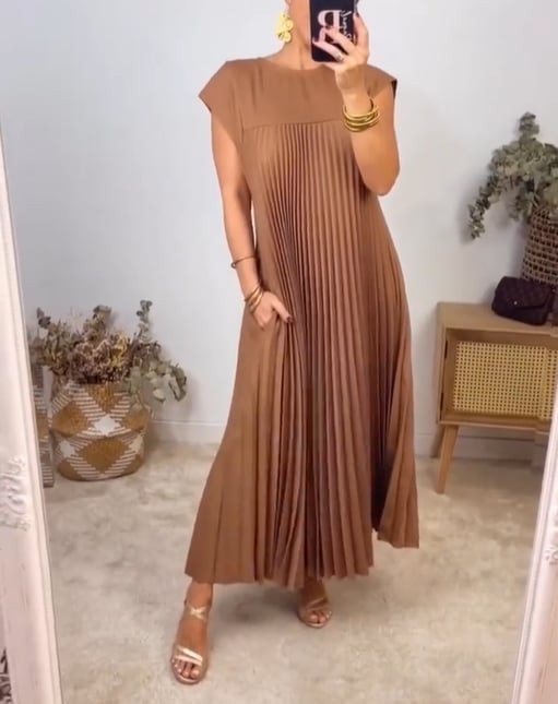 💞Ärmelloses, schlichtes, plissiertes, elegantes Kleid💞