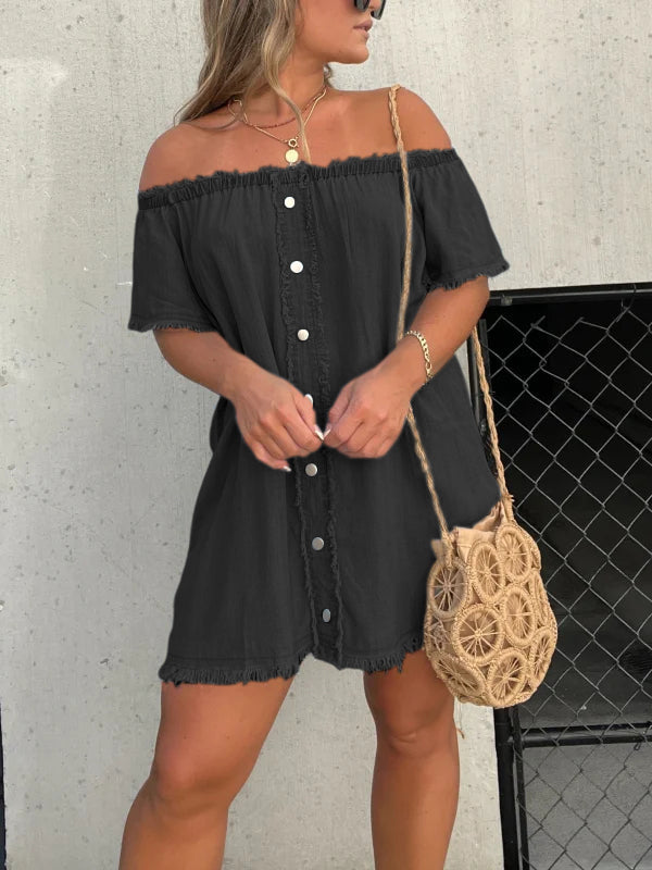 🌸Kurzärmeliges, lässiges Denim-Kleid