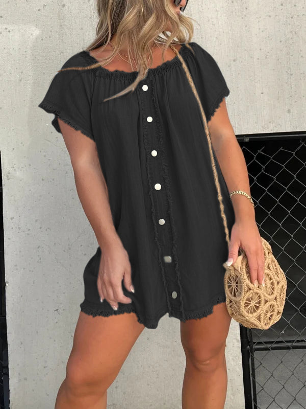 🌸Kurzärmeliges, lässiges Denim-Kleid