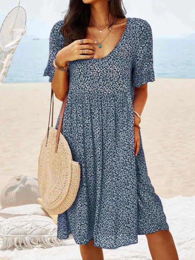 🔥 Lockeres Midikleid mit Rundhalsausschnitt und Blumenmuster für Damen