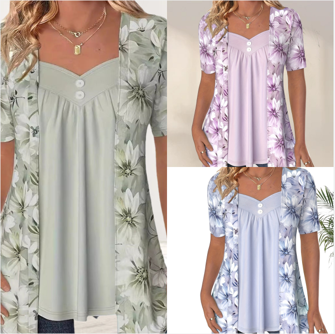 Unregelmäßiges Patchwork-Top mit Blumenmuster für Frauen