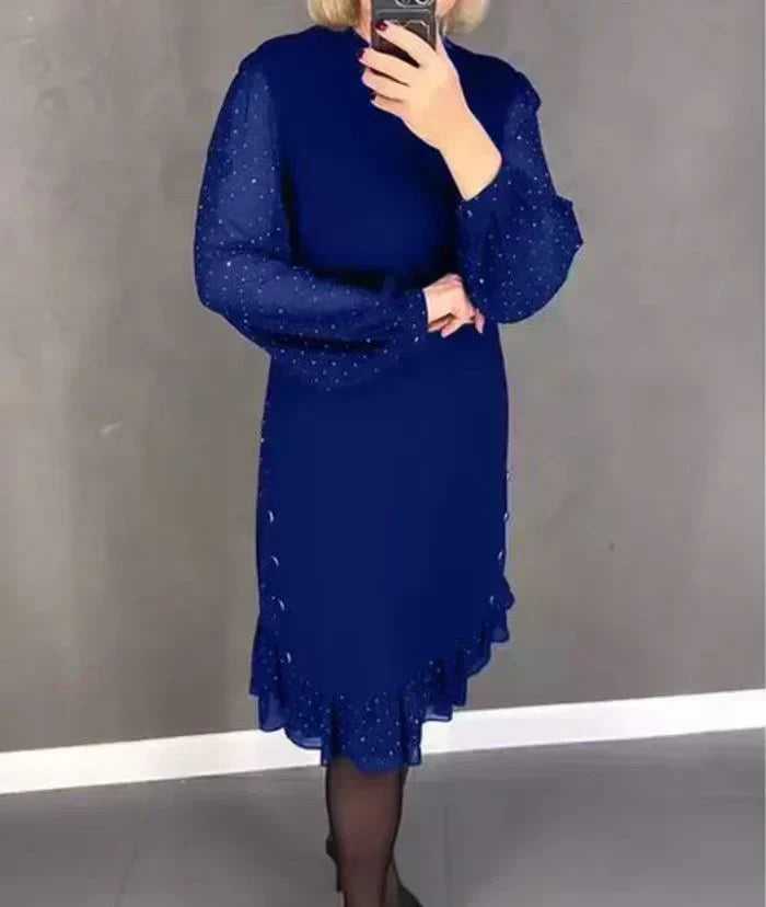 🔥Solange der Vorrat reicht 50% Rabatt!🎉Damenkleid mit Rundhalsausschnitt und einfarbigem Strass