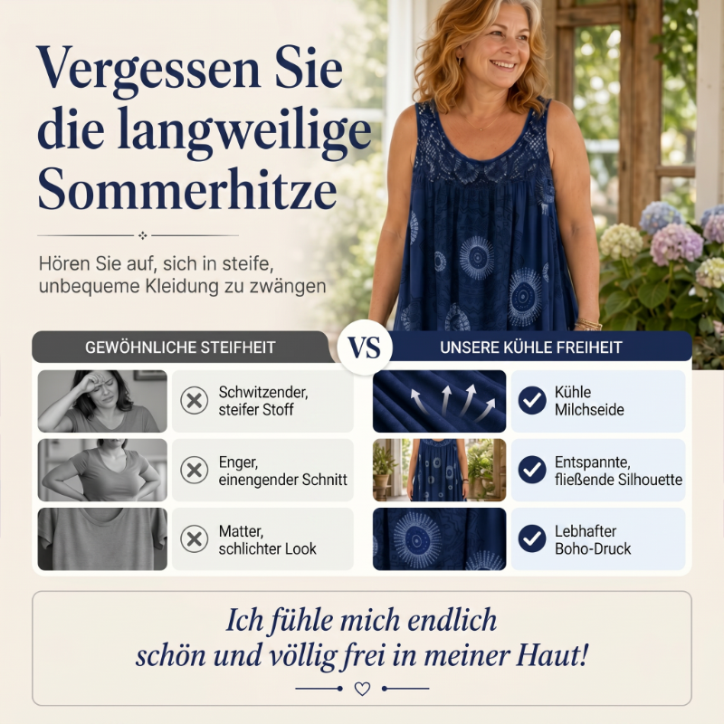 📢📢50%Rabatt!!!🎉✨Damen-Sommerkleid mit O-Ausschnitt und ärmellosem Print