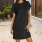 Damen lässiges Kleid mit Rollärmeln und Taschen