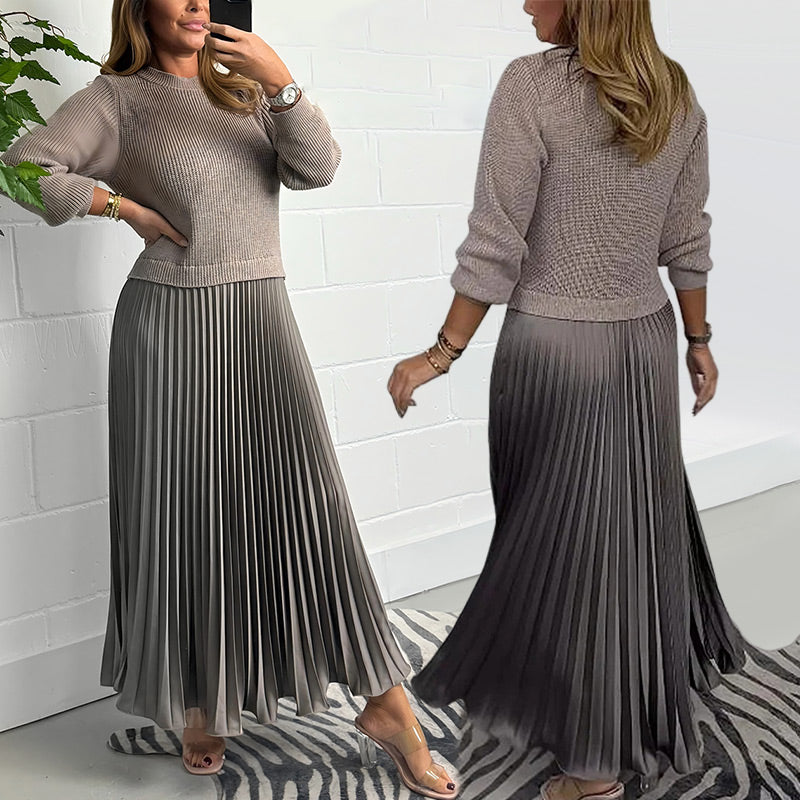 🥰Elegante und stilvolle Faltenkleider mit Rundhalsausschnitt für Damen