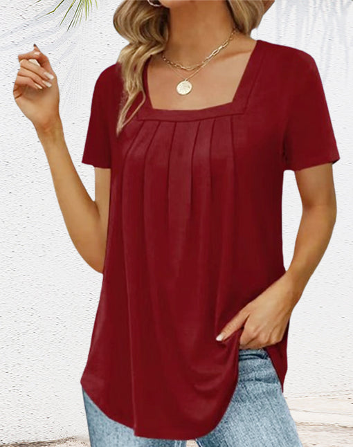 Elegantes, einfarbiges Damen-T-Shirt mit quadratischem Ausschnitt