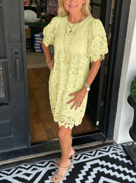 🎁Begrenzte Zeit 50 % RABATT⏳✨Damenkleid mit Blumenspitze und Puffärmeln