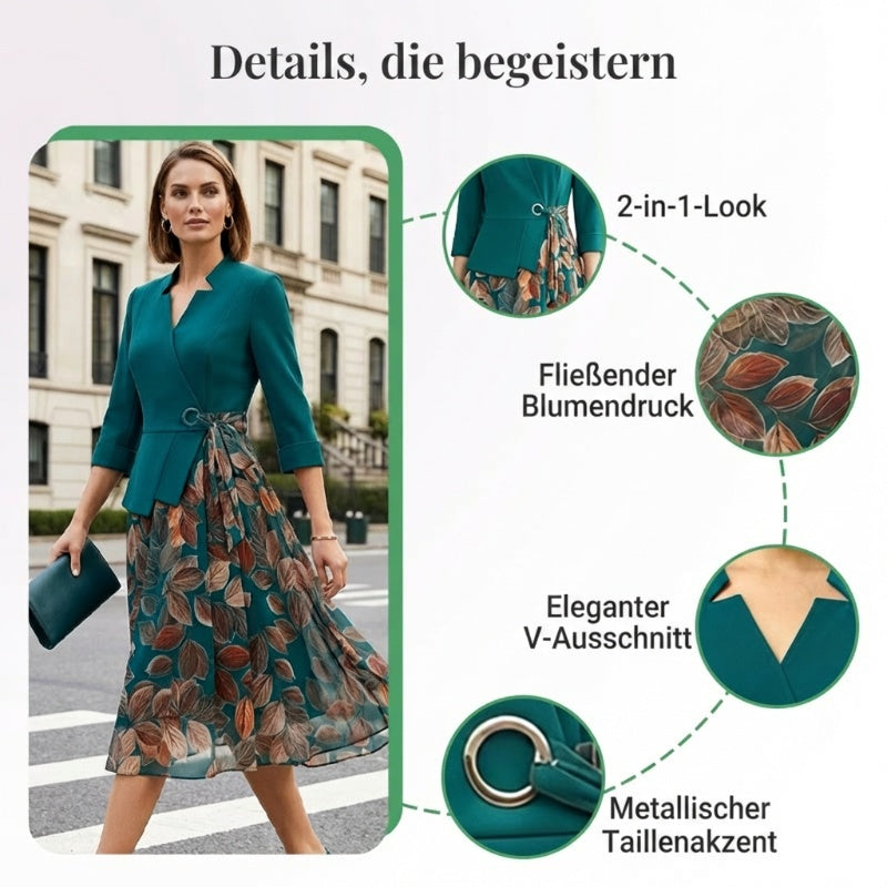 Elegantes Fake-Zweiteiler-Kleid mit Blattprint ✨ Mühelose Eleganz, jederzeit und überall ✨