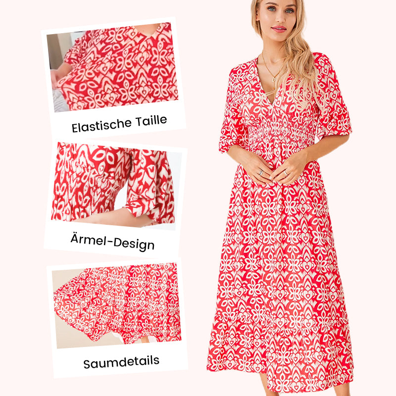 🔥HEIßER VERKAUF 52% RABATT🔥Blumenkleid mit V-Ausschnitt