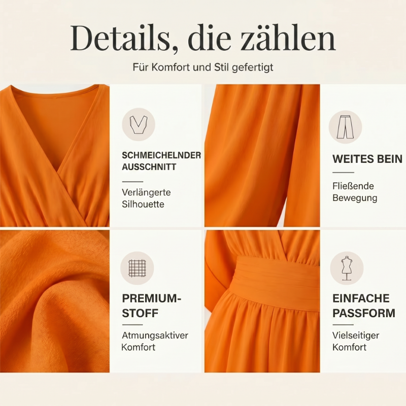 Damen V-Ausschnitt Hochtaillierter Weitbein-Jumpsuit