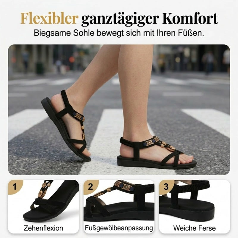 👡 50% RABATT! 🌼 Flache Damen-Sandalen – Runde Zehen, atmungsaktiv, verstellbarer Knöchelriemen & Blumen-Dekor – Leichter, bequemer Sommerschuh für Spaziergänge, Strand oder den täglichen Gebrauch ✨