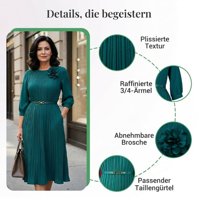Elegantes plissiertes Midikleid mit 3/4-Ärmeln und Gürtel für Damen🔥Kauf 2 Artikel versandkostenfrei🔥