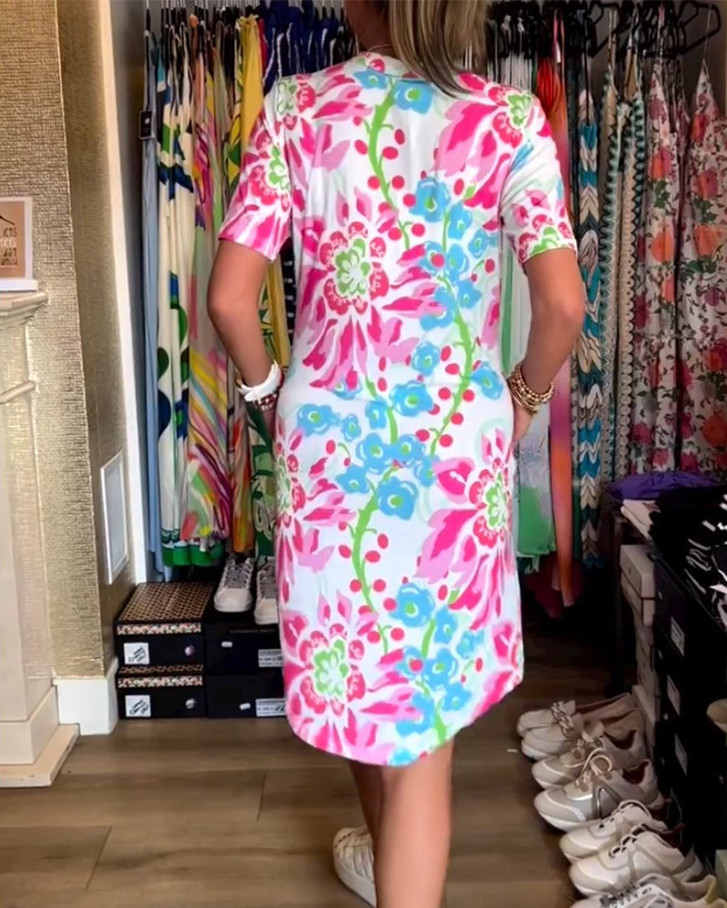 🔥Last Day Promotion 49% Rabatt 💃 Kurzärmeliges Kleid mit Blumendruck