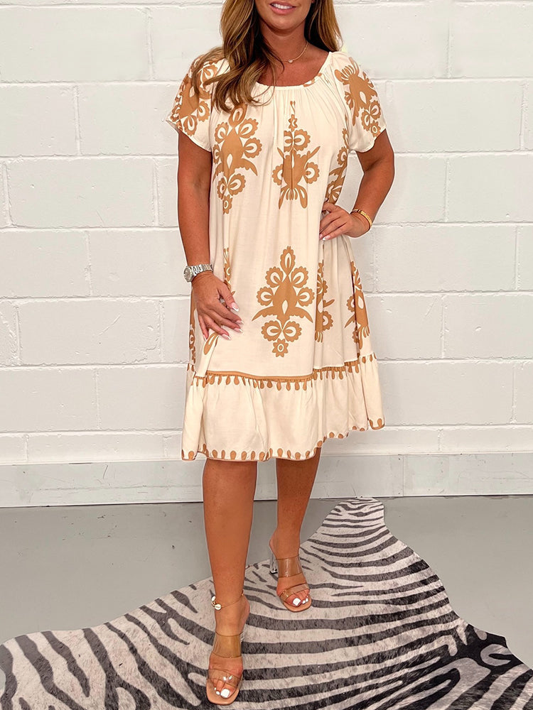 Rundhalskleid mit Vintage-Print