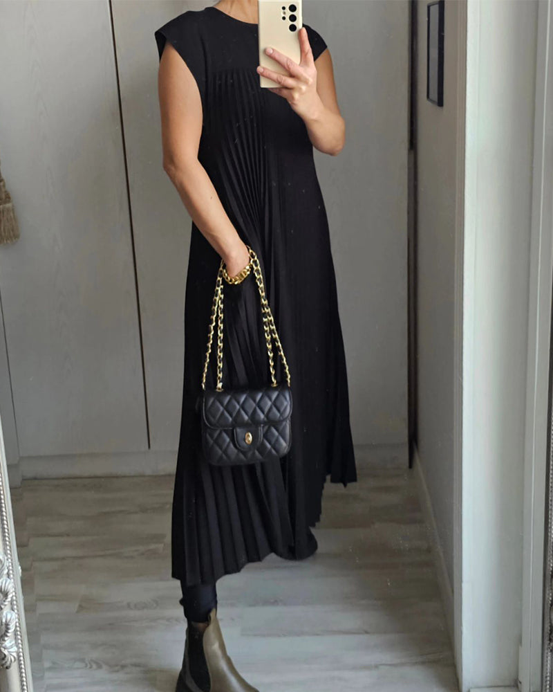 💞Ärmelloses, schlichtes, plissiertes, elegantes Kleid💞