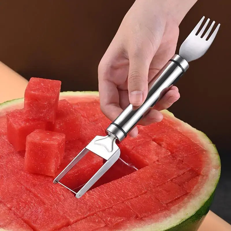 🍉2-in-1-Wassermelonenschneider und -gabel – Edelstahl, mit zwei Köpfen