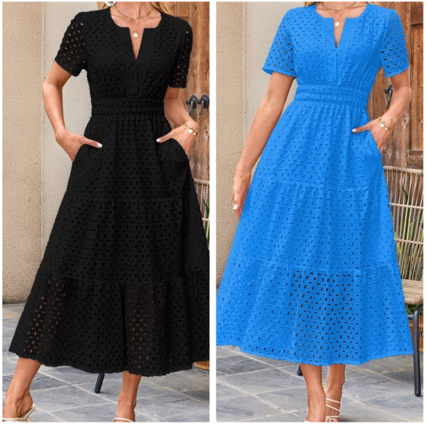 Elegantes Damen Kleid mit V-Ausschnitt und Ösen
