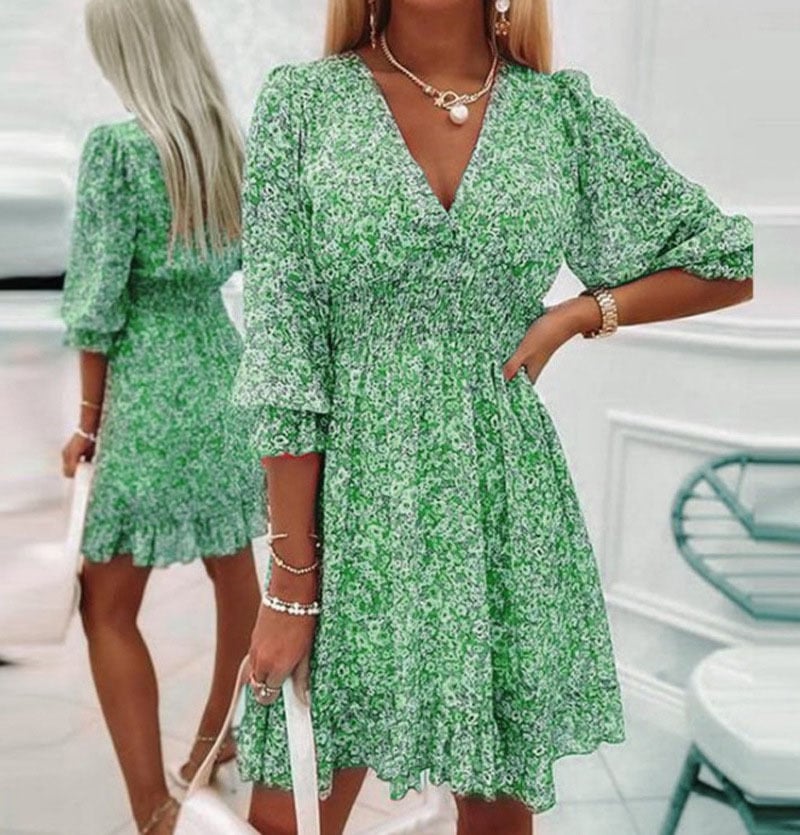 Förderung zum Muttertag💕 Damen Retro Kleid im französischen Stil mit floralen Rüschen