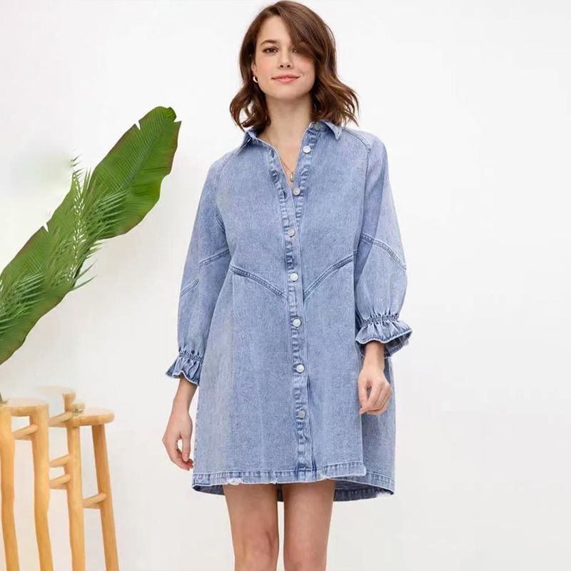 Frauen Button-down Denim Shirt Kleid