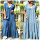 💕Loose V-neck Tiered Faux Denim Dress