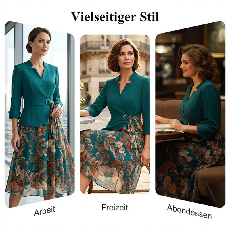Elegantes Fake-Zweiteiler-Kleid mit Blattprint ✨ Mühelose Eleganz, jederzeit und überall ✨